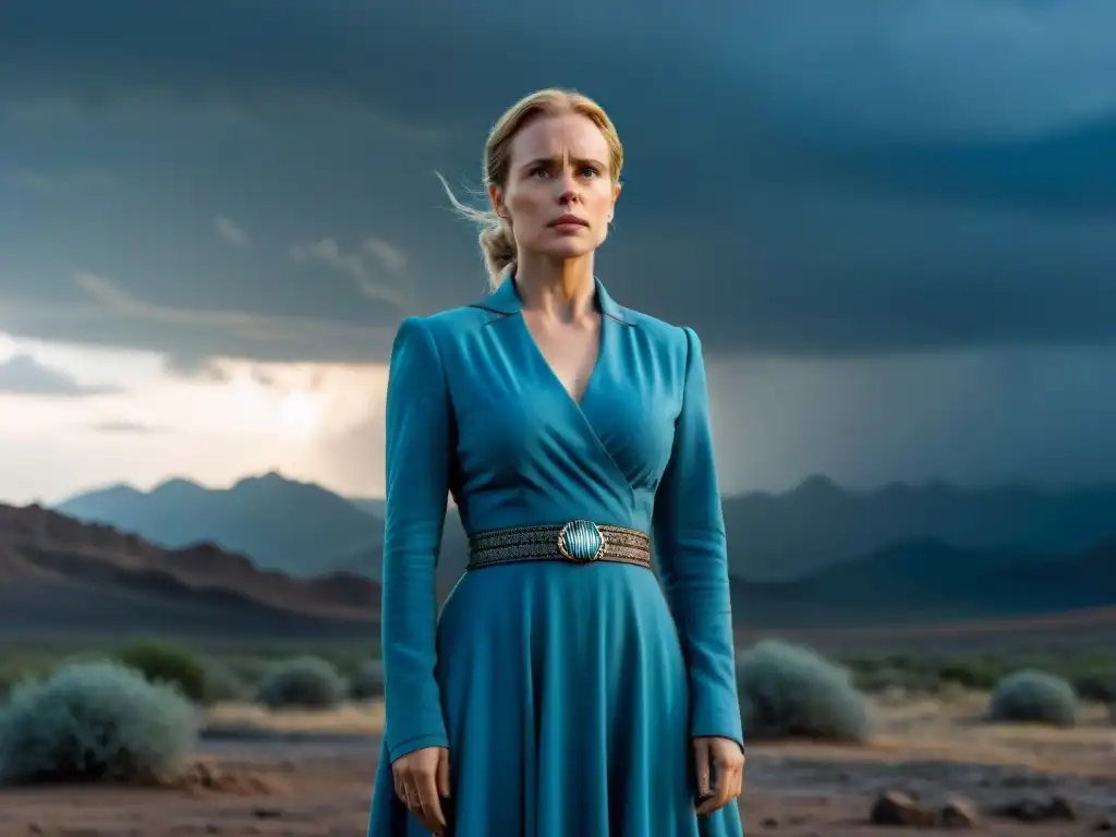 Dolores de 'Westworld' en un paisaje desolado, con mirada intensa