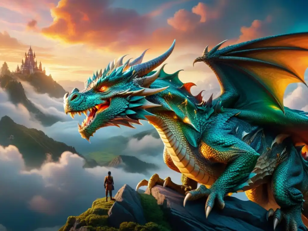 Un dragón majestuoso surca un cielo irreal lleno de nubes y estrellas, evocando la evolución de los dragones en televisión