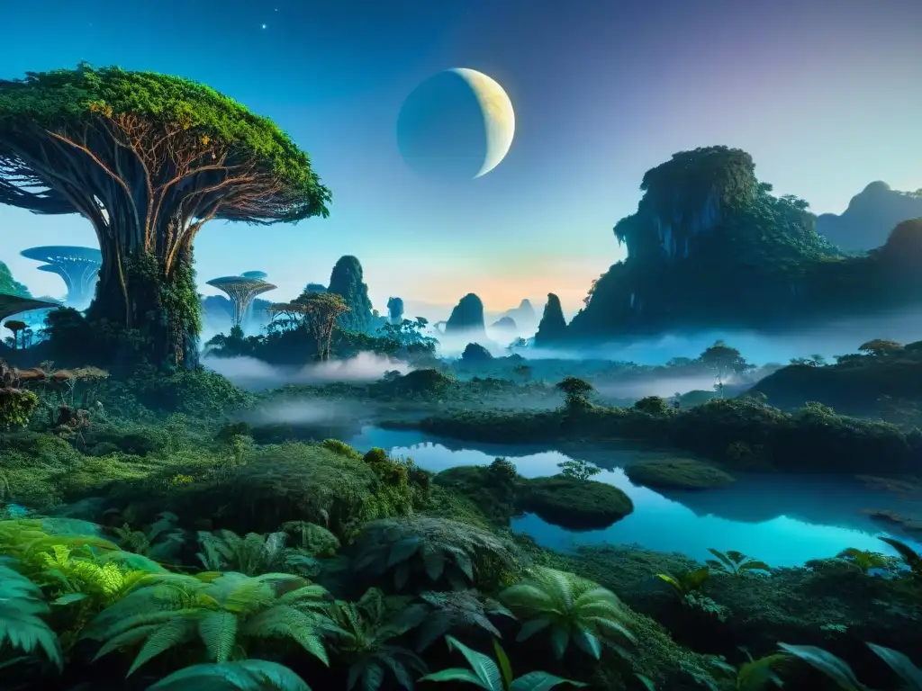 Explora la ecología de Pandora, la sociedad lunar del universo Avatar, en un bosque bioluminiscente vibrante y mágico