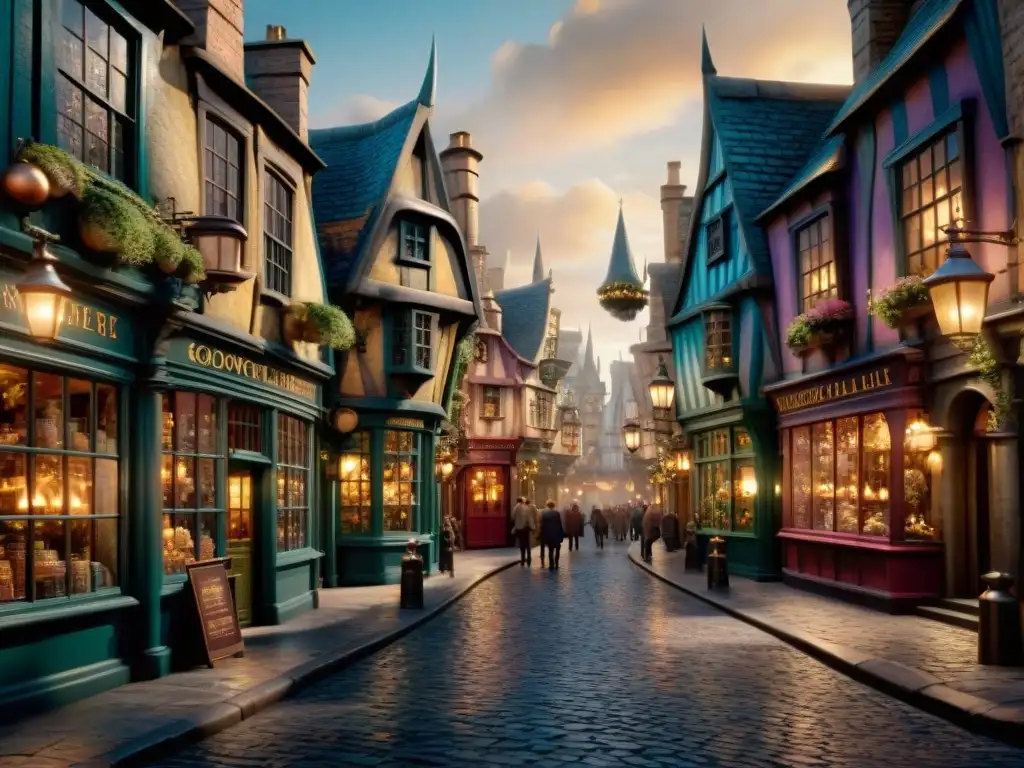 La economía de Harry Potter mundo cobra vida en una bulliciosa Diagon Alley llena de magia, tiendas detalladas y brujas y magos