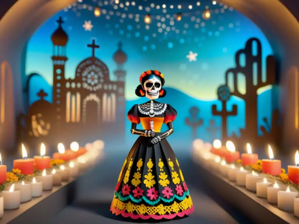 Un elaborado y colorido papel picado del Mundo de los Muertos en la película 'Coco'