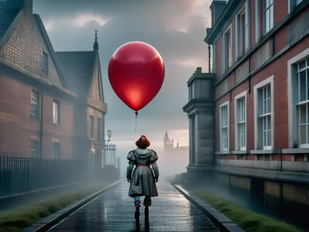Entrada siniestra: la guarida de Pennywise en Derry Entrada ominosa a alcantarilla de Derry con globo rojo flotante, evocando el lair de Pennywise en 'IT' Stephen King