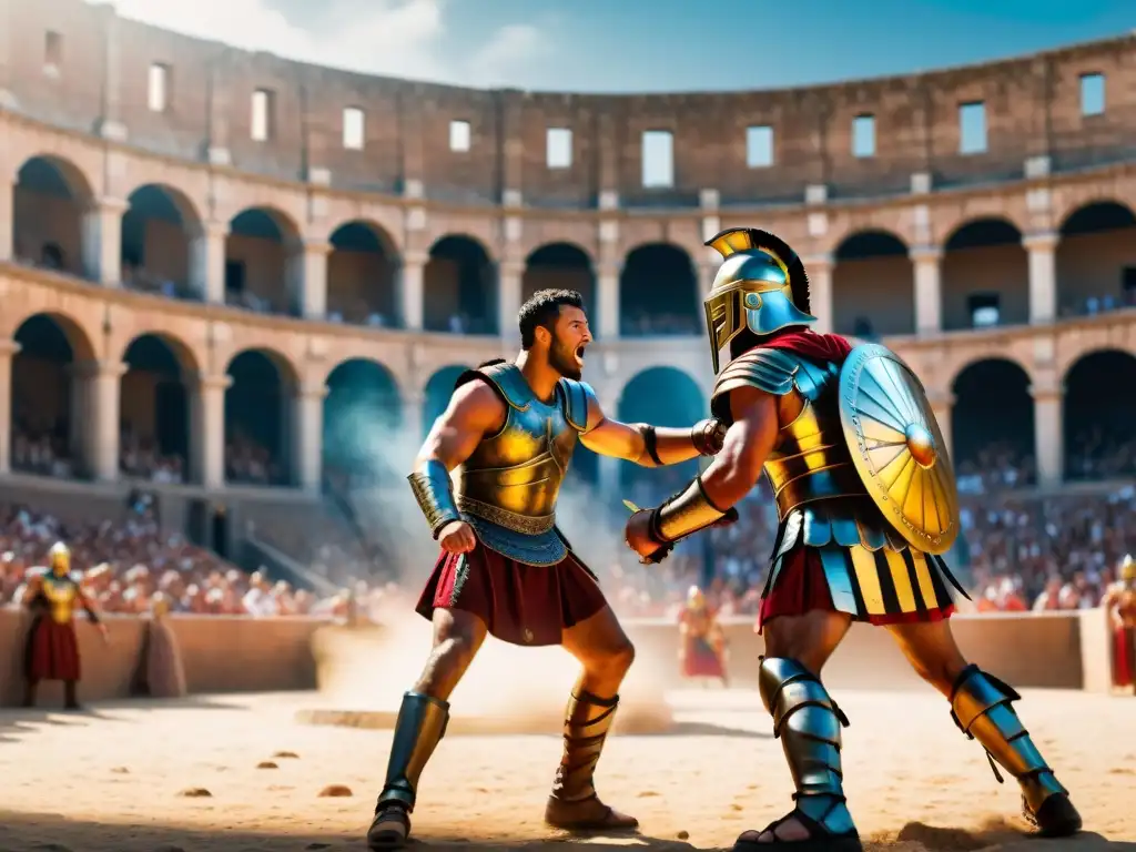 Épica batalla de gladiadores en el majestuoso anfiteatro romano