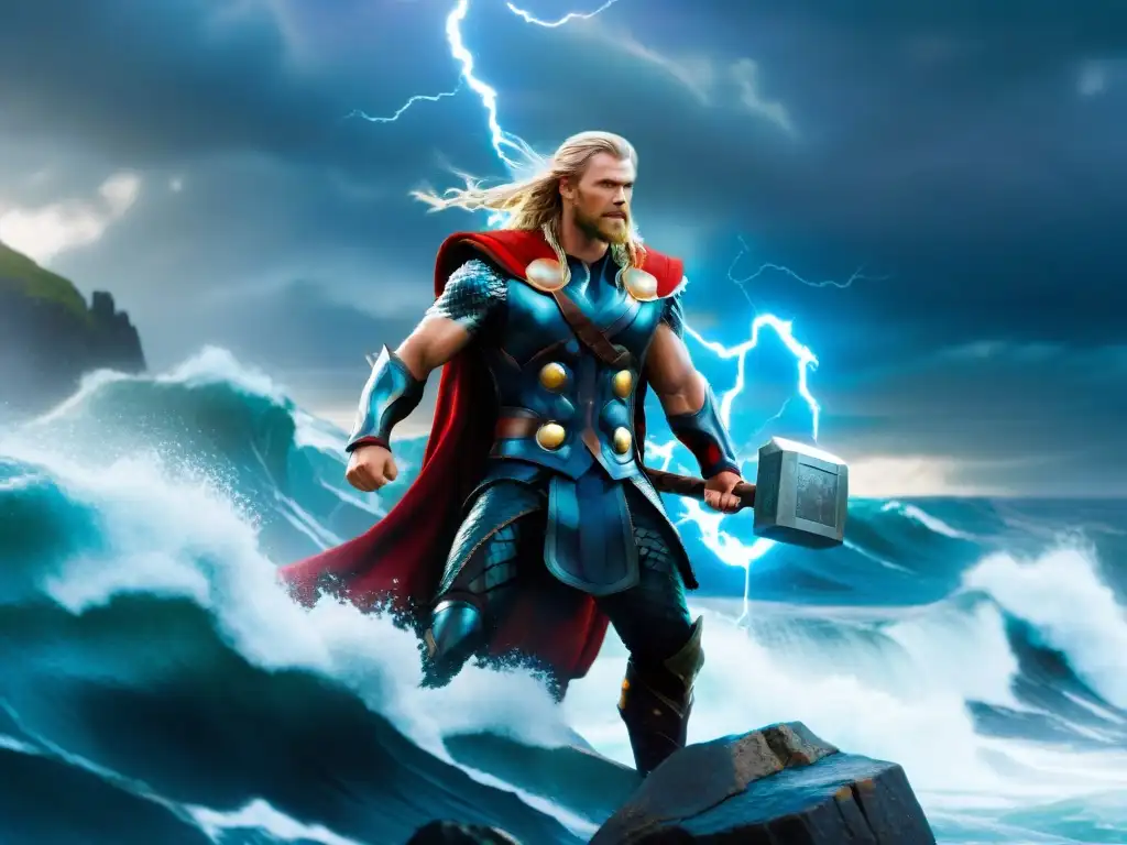 Épica batalla entre Thor y Jormungandr en el mar tormentoso