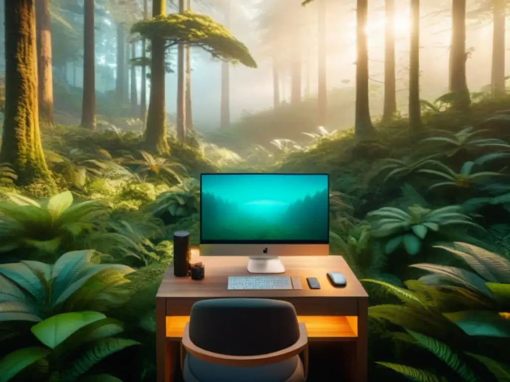 Un equipo de artistas de efectos visuales recrea un exuberante bosque CGI, mostrando creatividad y profesionalismo