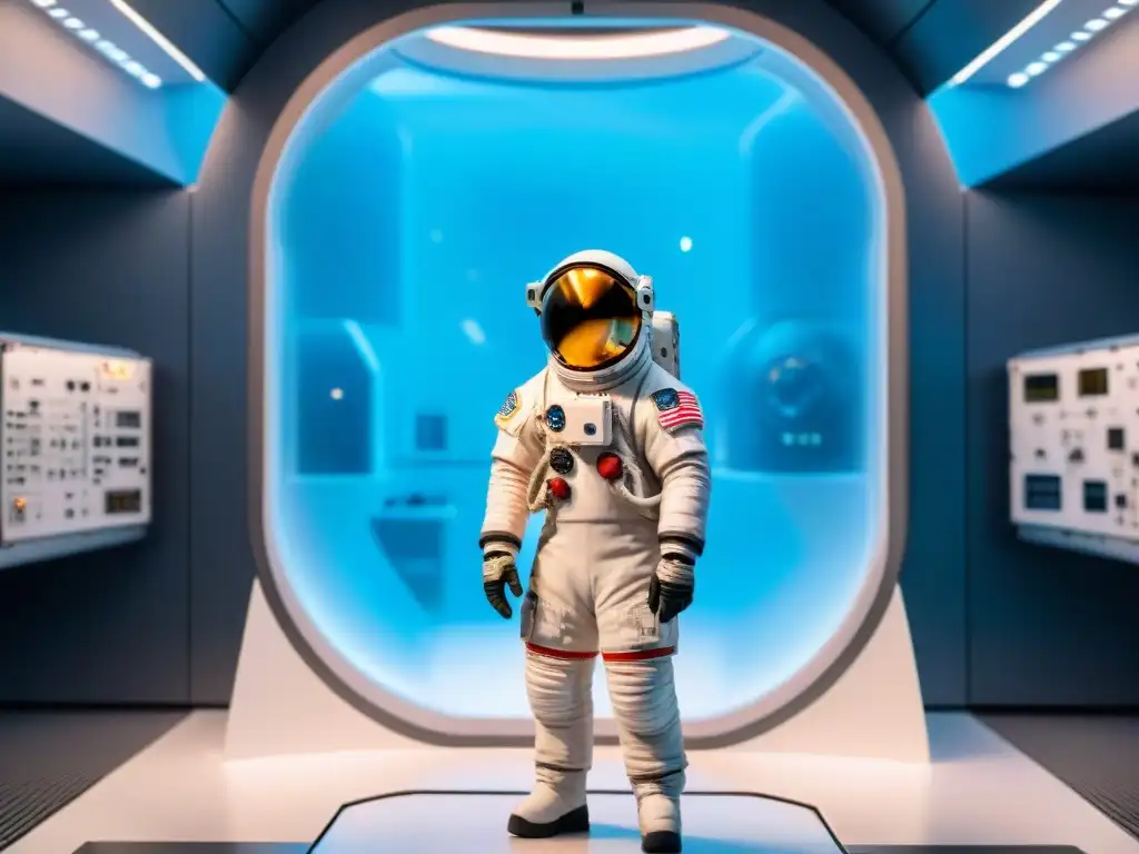 Equipo de científicos rodea a un astronauta frente a cámara criogénica en laboratorio espacial futurista