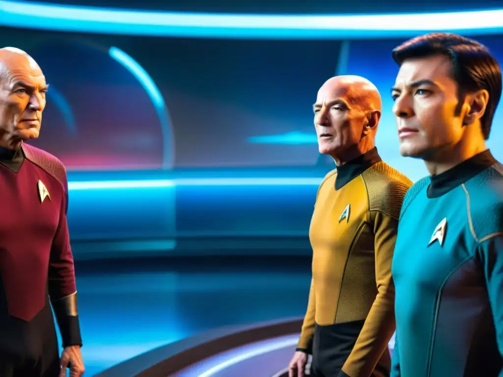 En una escena futurista de Star Trek, una intensa discusión moral entre personajes clave como Captain JeanLuc Picard, Spock y Doctor Crusher