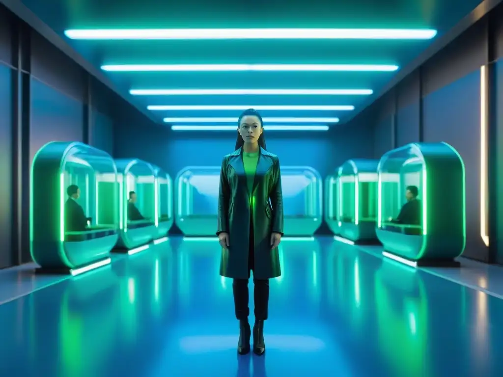 Escena futurista de laboratorio con clonación ética al estilo de Orphan Black