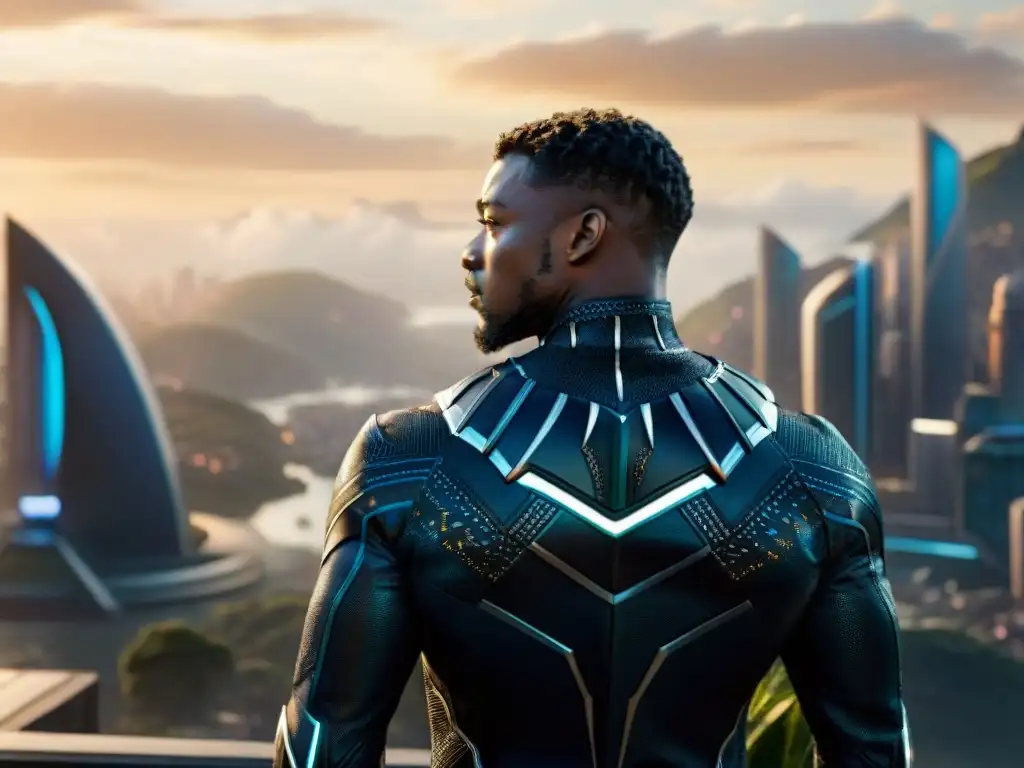 Escena impresionante de la tecnológica y vibrante nación ficticia africana de Wakanda en 'Pantera Negra'