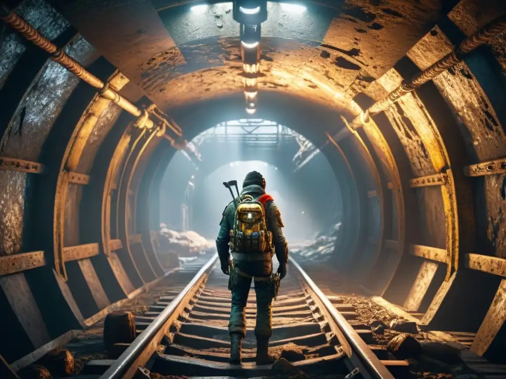 Escena impresionante en túneles subterráneos de Metro Exodus, con protagonista en ambiente postapocalíptico