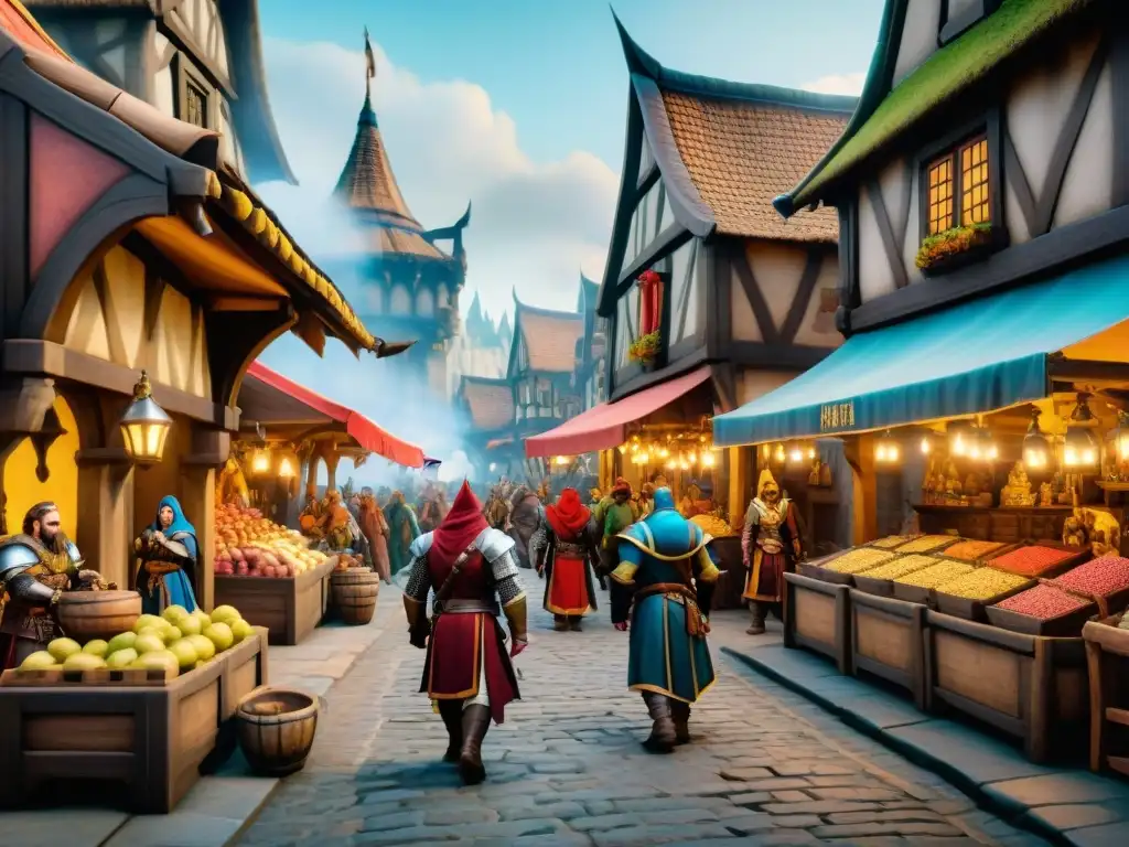 Escena medieval animada en el mercado de Stormwind City, reflejando el sistema feudal en Warcraft análisis