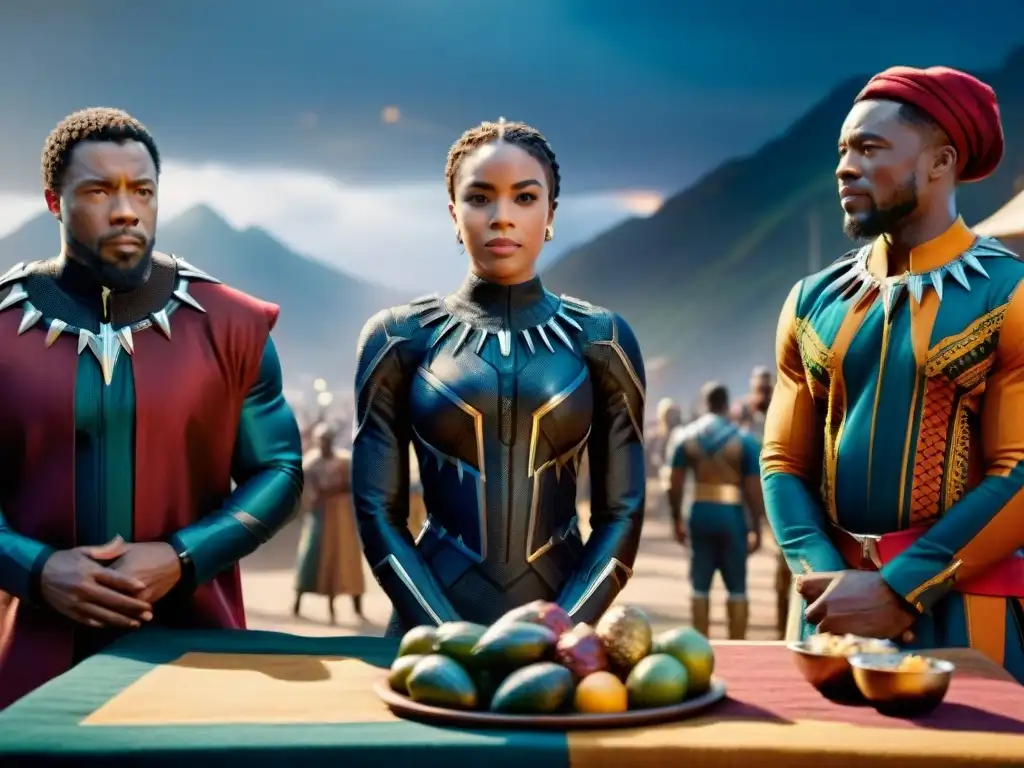 Escena vibrante del mercado en 'Black Panther' con representación cultura africana en Hollywood