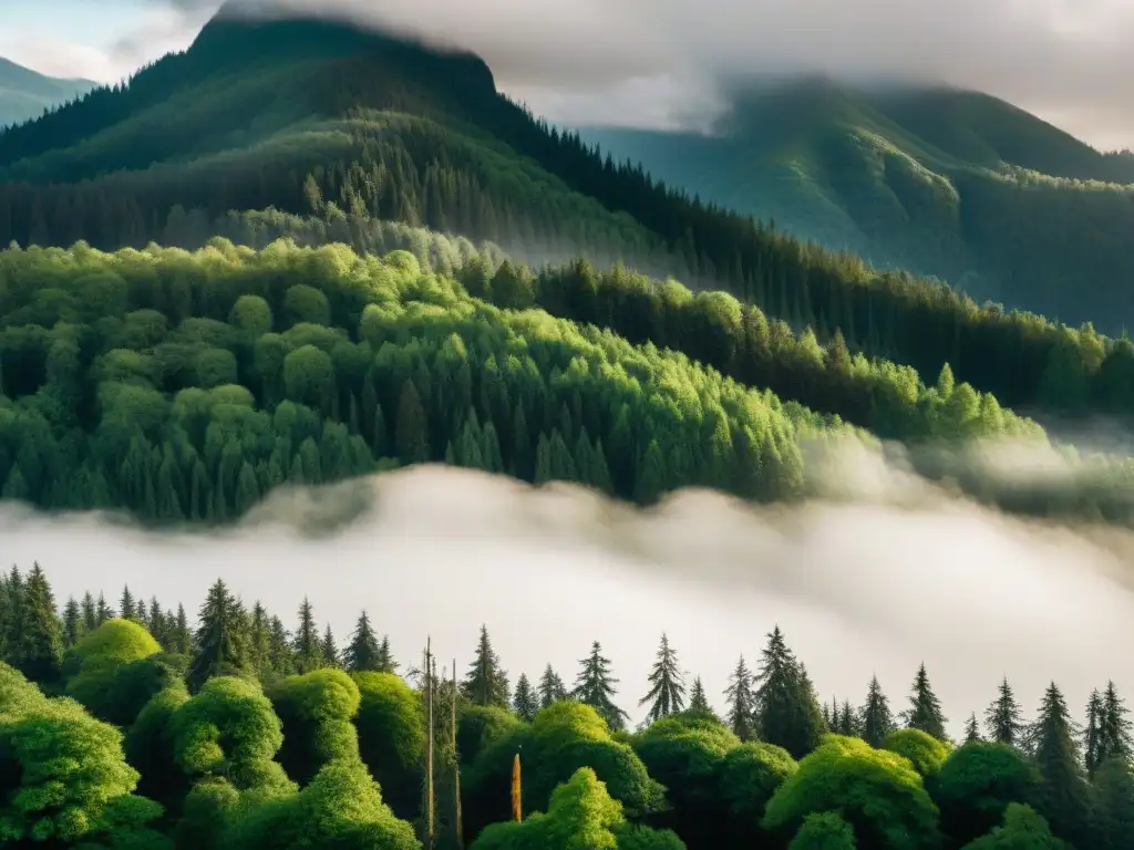 Escenarios naturales de The 100: Un bosque exuberante en Vancouver, con luz filtrándose entre los árboles como en una catedral natural