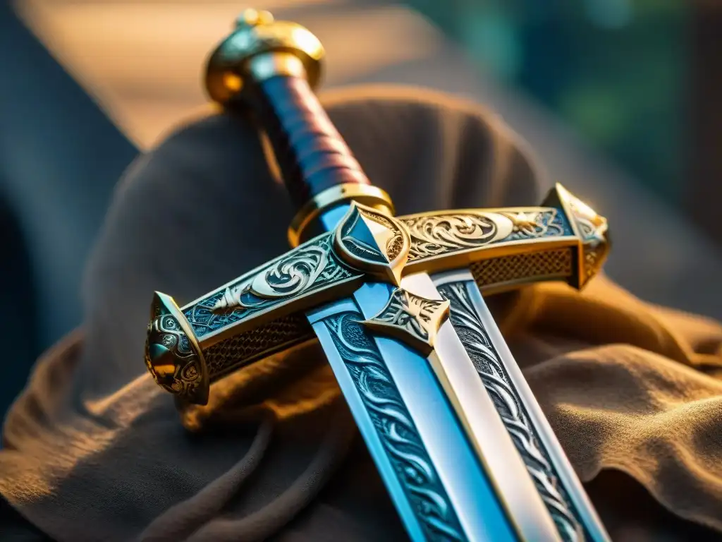 Réplica de Excalibur, espada legendaria con detalles dorados y filo impecable, calidad alta