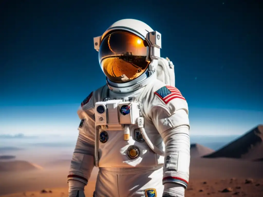 Exploración espacial en realidad virtual: un astronauta flotando en el vasto espacio estrellado con la Tierra de fondo, en alta definición