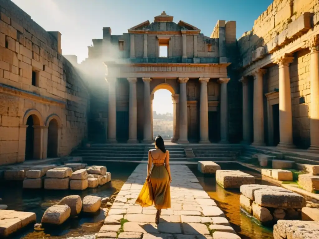 Ruinas ancestrales de Malta: misterio y majestuosidad Exploración de las ruinas antiguas de Malta, bañadas en luz dorada y sombras, evocando misterio y historia como en King's Landing