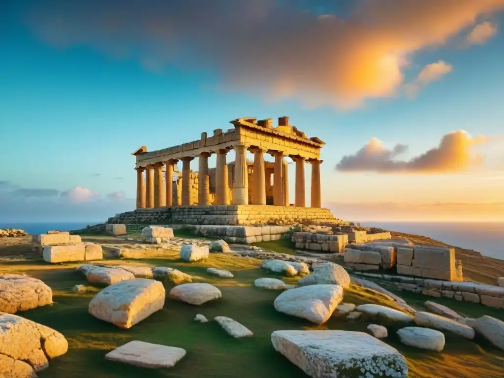 Majestuosas ruinas del templo Ħaġar Qim al atardecer en Malta Exploración de las ruinas antiguas del templo Ħaġar Qim en Malta al atardecer, evocando misterio e historia en King's Landing