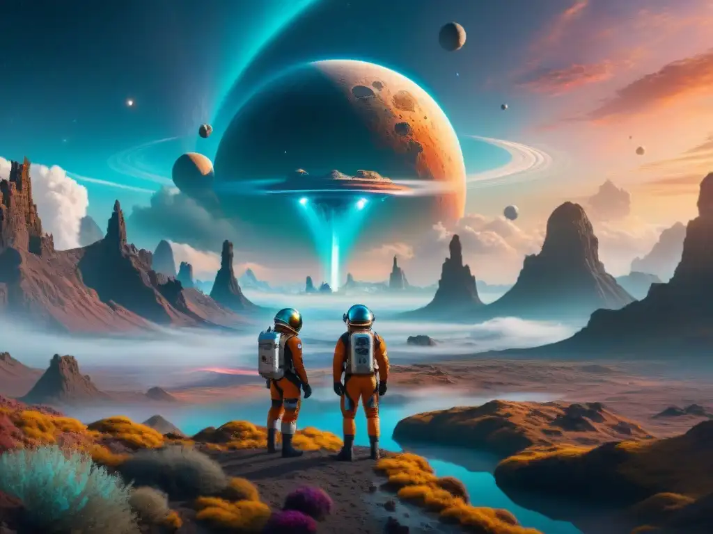 Exploradores maravillados en paisaje alienígena 8k Exploradores maravillados por paisaje alienígena de otro mundo