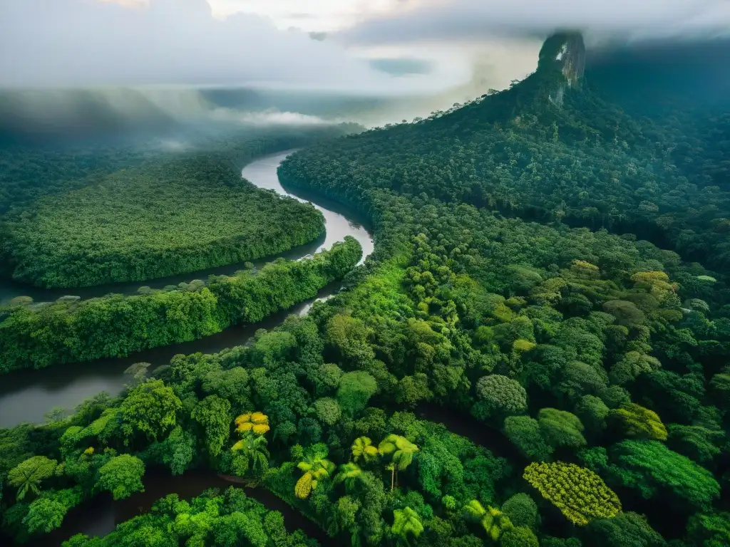 Una representación en ficción de la exuberante Amazonía: río serpenteante, selva vibrante y misteriosa, vida salvaje oculta