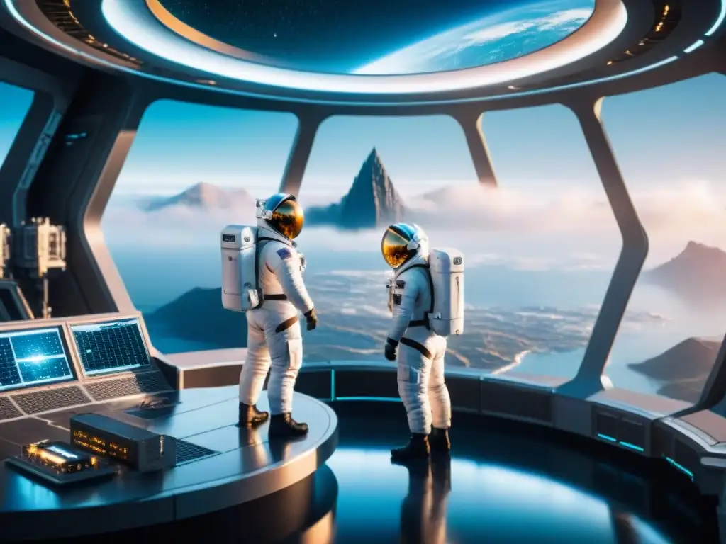 Fascinante escena de ingeniería genética adaptación espacio humano en estación espacial futurista con vista a la Tierra desde órbita