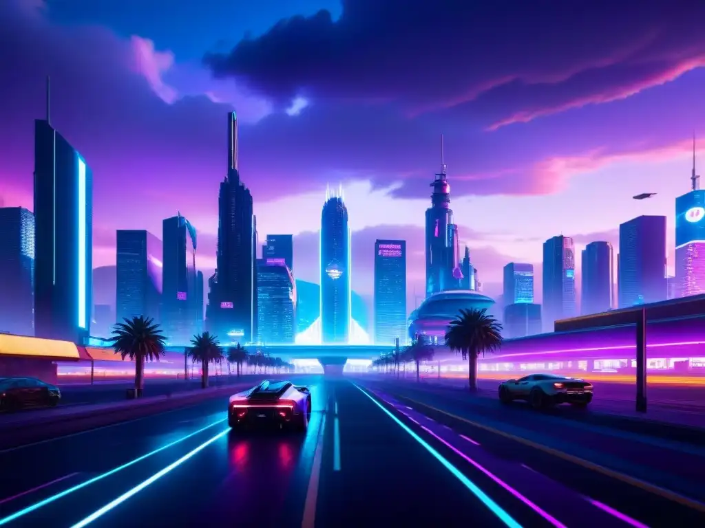 Futurista ciudad nocturna con impacto Cyberpunk 2077 tecnología futuro