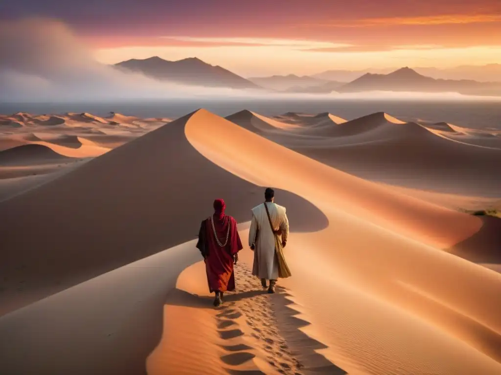 Un grupo diverso en un desierto de 'Dune', dialogando en diferentes idiomas y gestos