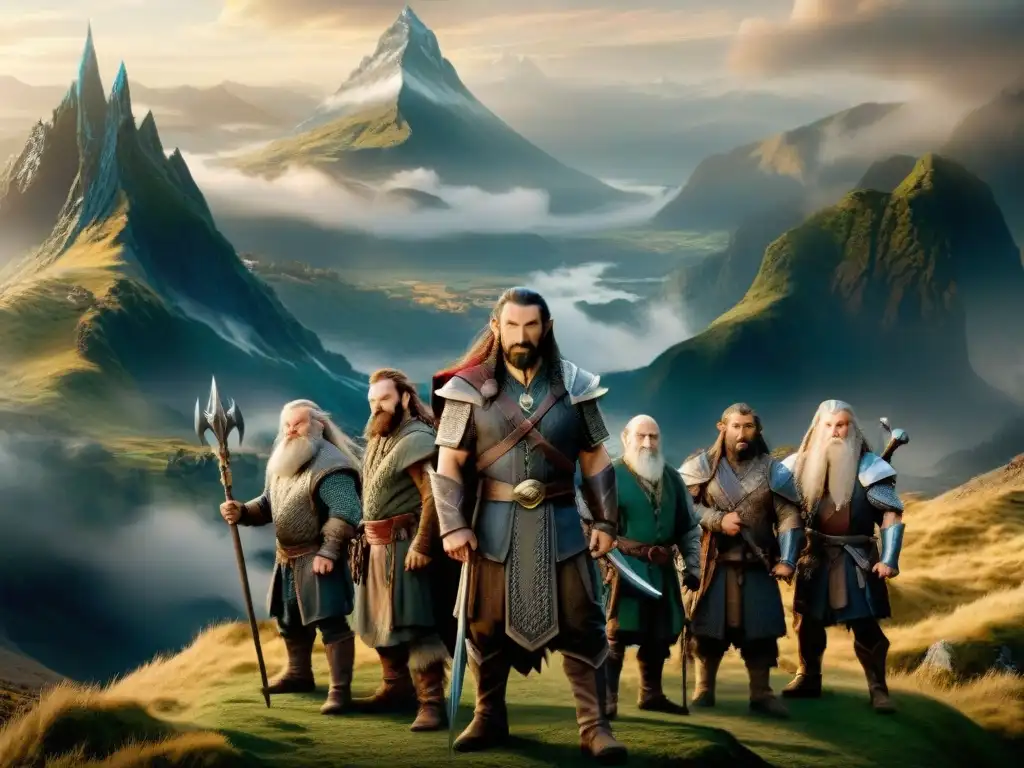 Un grupo de Enanos liderados por Thorin Escudo de Roble frente a la Montaña Solitaria, reflejando el Poder en El Hobbit análisis