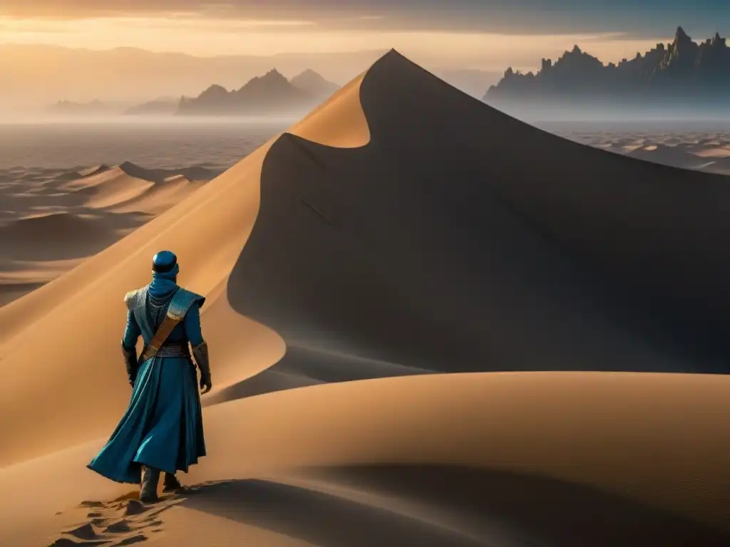 Un grupo de Fremen rodea a un misterioso personaje en el desierto de Arrakis, en Dune