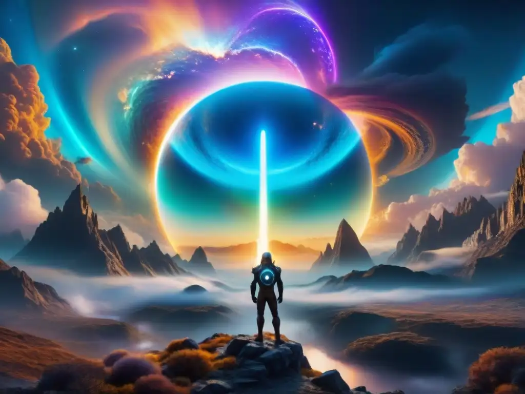 Grupo de Guardianes del Rift rodeando un portal interdimensional con auras mágicas únicas, listos para proteger