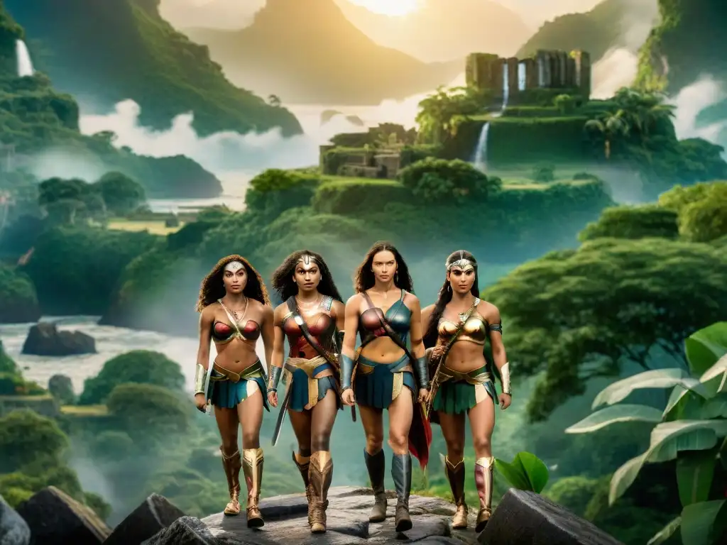 Un grupo de guerreras de la Amazonía en la isla de Themyscira, destacando el rol de la mujer en Wonder Woman