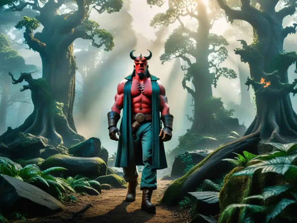 Hellboy, mitología y folclore se entrelazan en una escena de caza paranormal en un bosque ancestral