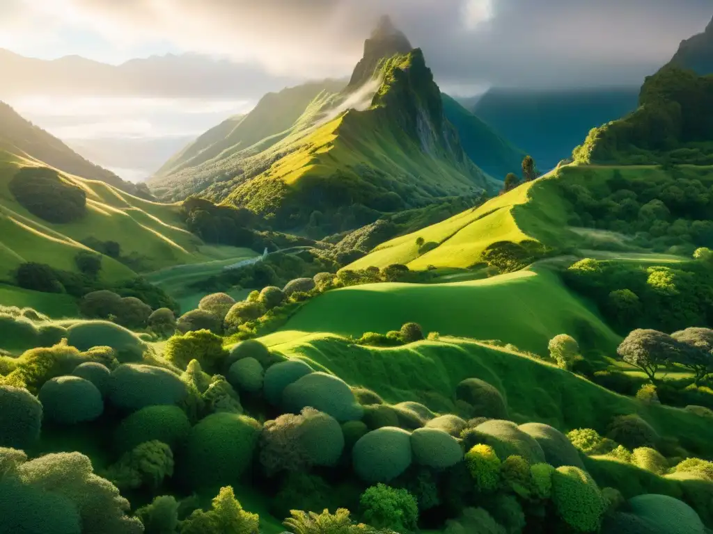 Explora la hermosa naturaleza de Nueva Zelanda como escenario LOTR, con colinas verdes, bosques densos y montañas nevadas