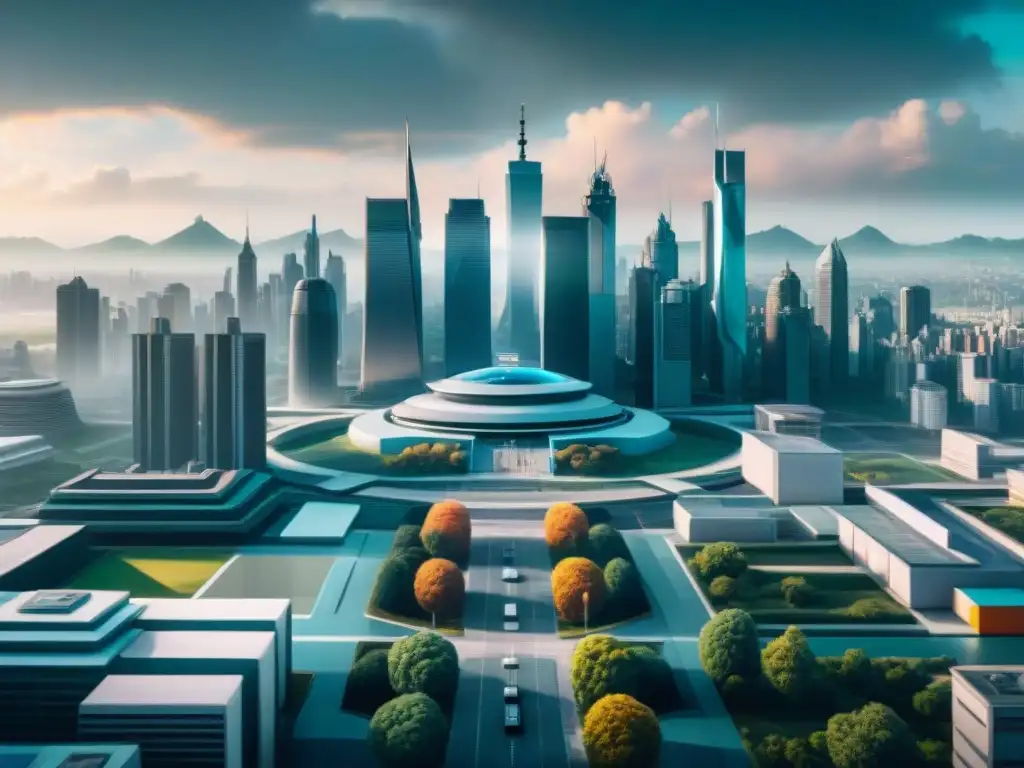 Una imagen que contrasta las distopías de '1984' y 'Brave New World' con opresión y utopía futurista