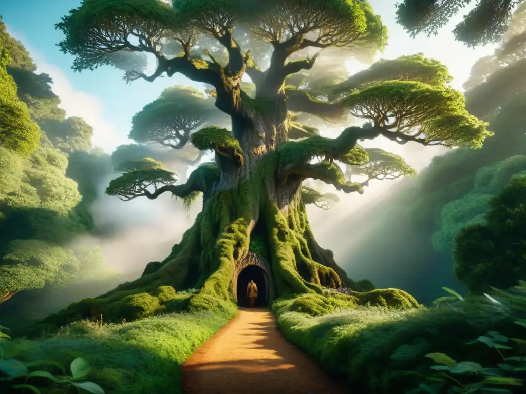 Ent vigía: ilustración detallada y realista en un bosque ancestral Imponente Ent del universo de J