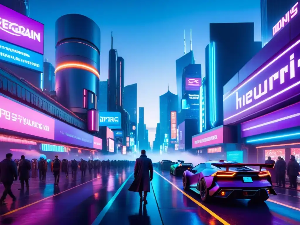 Ciudad cyberpunk futurista en 8k: luces neón y hologramas Impresionante ciudad cyberpunk Blade Runner con luces neón, edificios altos y carros voladores