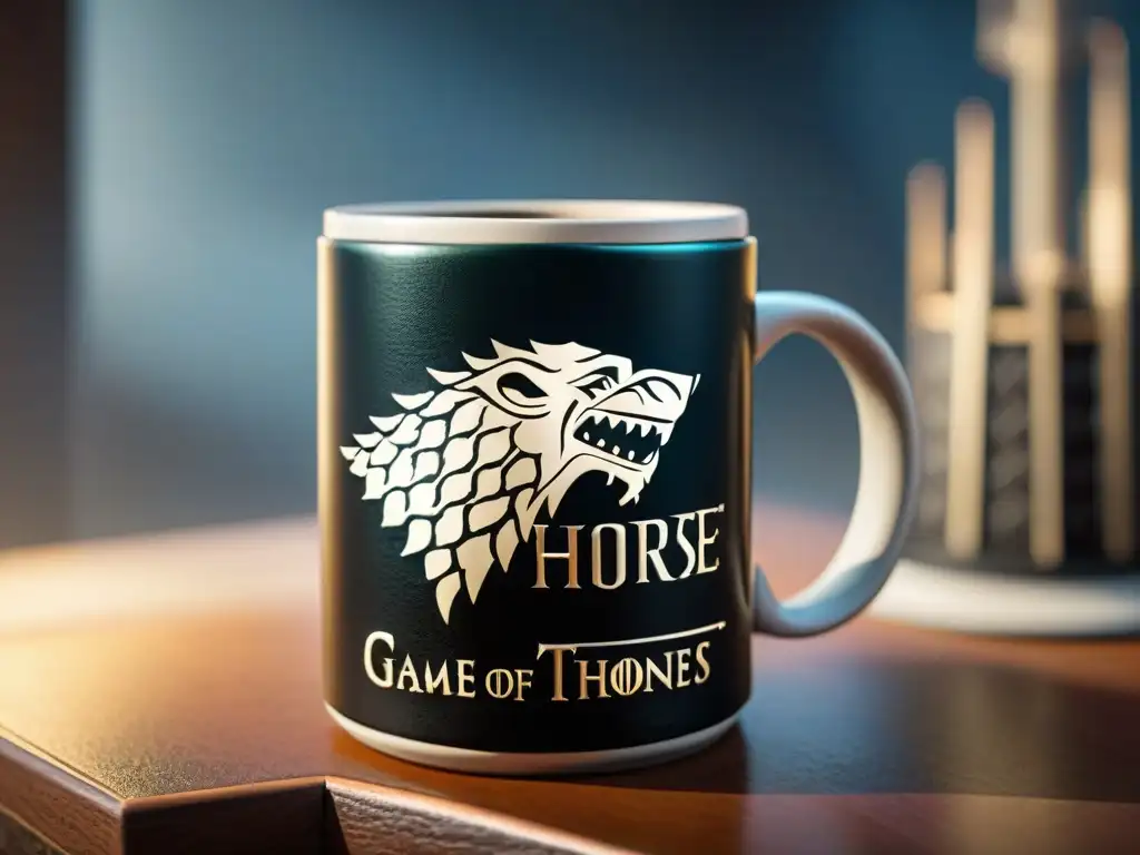 Una impresionante colección personalizada de merchandising de Game of Thrones en una mesa futurista