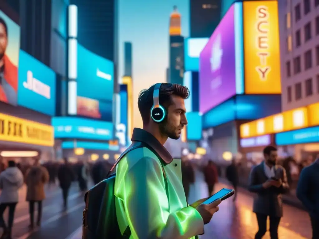 Impresionante contraste entre la ciudad y la tecnología, reflejando el impacto tecnológico en la sociedad