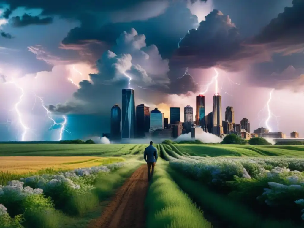 Impresionante contraste entre paisajes naturales y urbanos, reflejando las diferencias adaptación American Gods