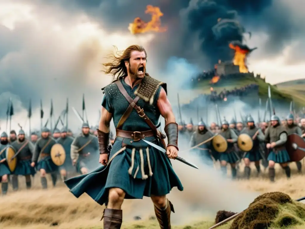 Impresionante escena de batalla en Braveheart con William Wallace liderando a sus tropas