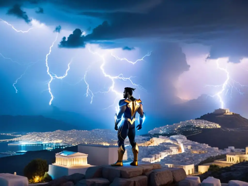 Impresionante escena de Zeus con rayos sobre la ciudad