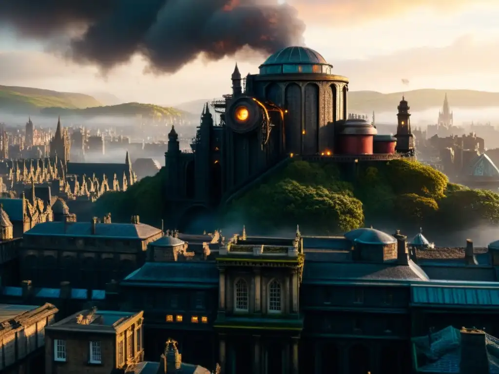 Impresionante vista aérea de la ciudad de Londres de 'Mortal Engines', con arquitectura steampunk y calles mecánicas