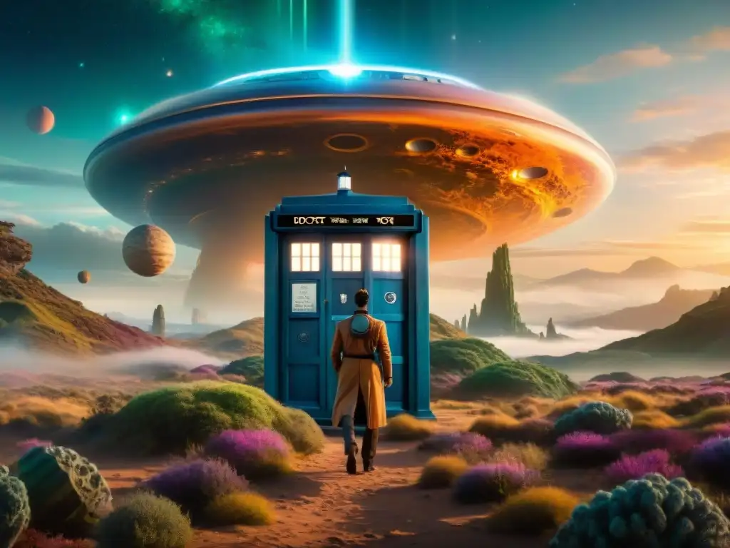 Increíble escena de exploración de mundos ficticios en Doctor Who: la TARDIS aterriza en un mundo alienígena vibrante con compañeros diversos