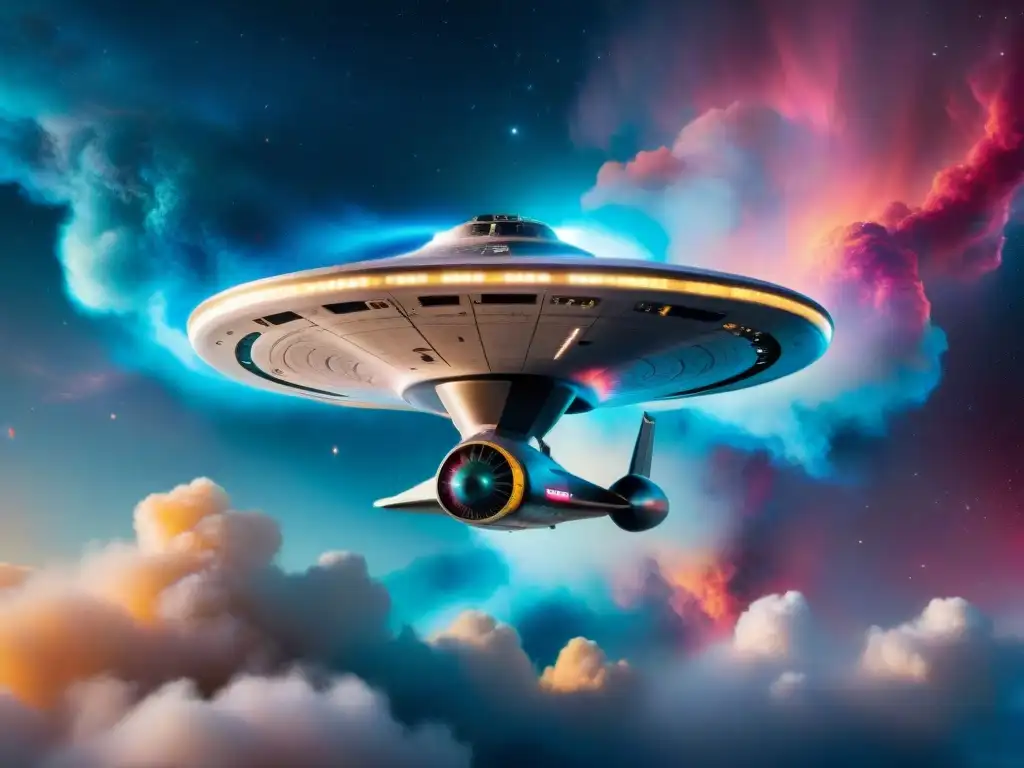 Increíble nave USS Enterprise surcando una nebulosa vibrante en el universo de Star Trek