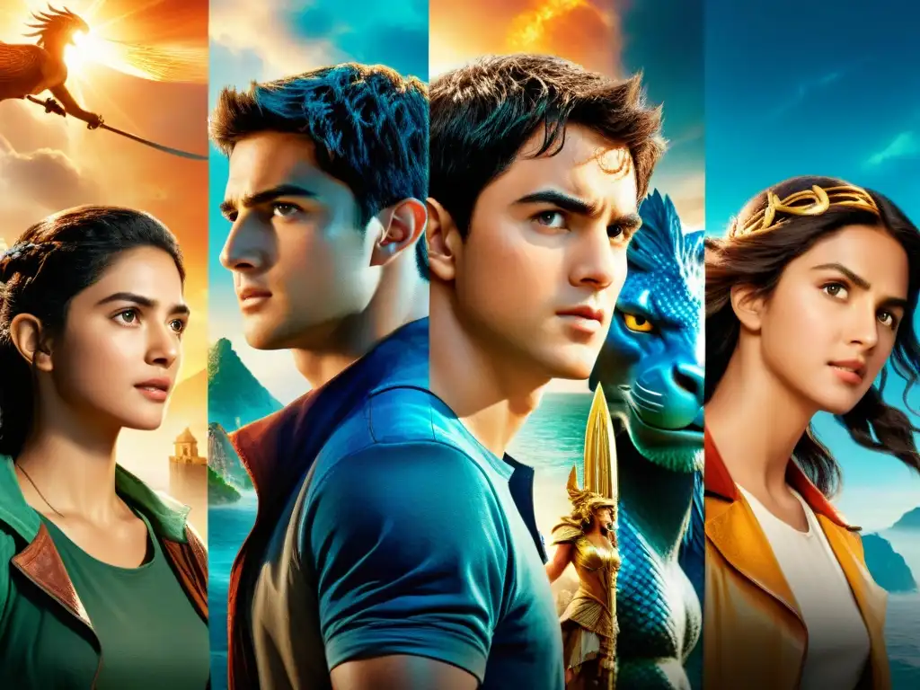 Influencia de la mitología griega en Percy Jackson: Comparación entre personajes modernos y clásicos en una imagen épica y detallada