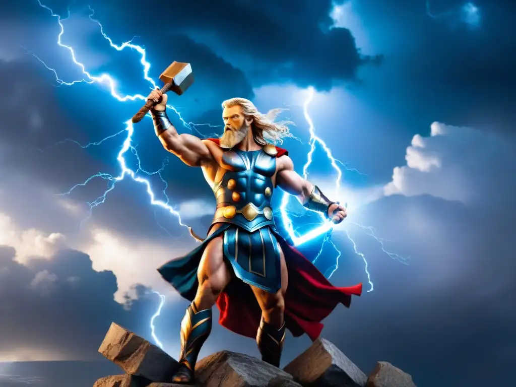 Épica ilustración de Zeus y Thor en un intenso duelo entre dioses