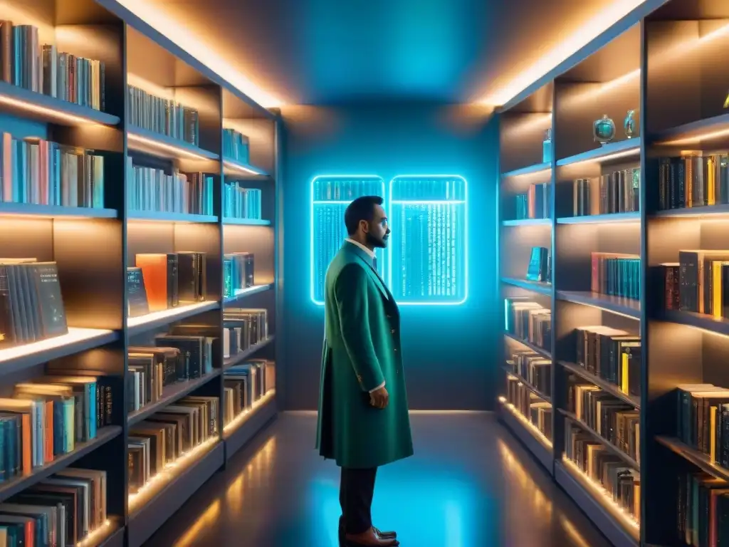 Explora la intrigante biblioteca futurista con ediciones especiales de novelas de ciencia ficción