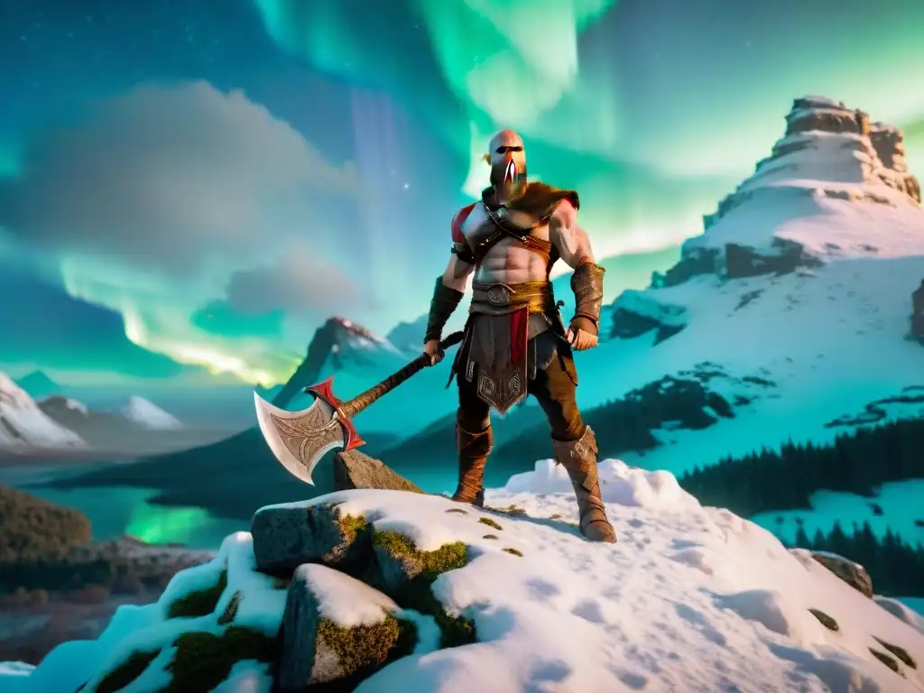 Kratos, de 'God of War', con su hacha en un paisaje épico de Mitología Nórdica