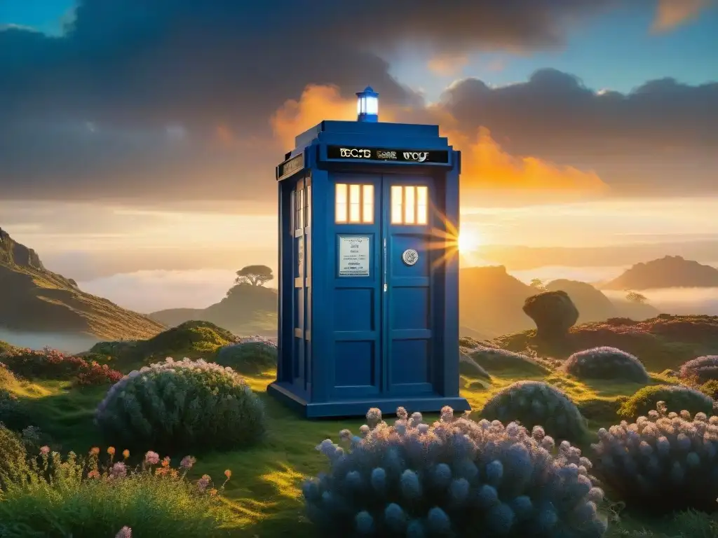 La legendaria TARDIS de 'Doctor Who' emerge en un exuberante paisaje alienígena, irradiando energía mística