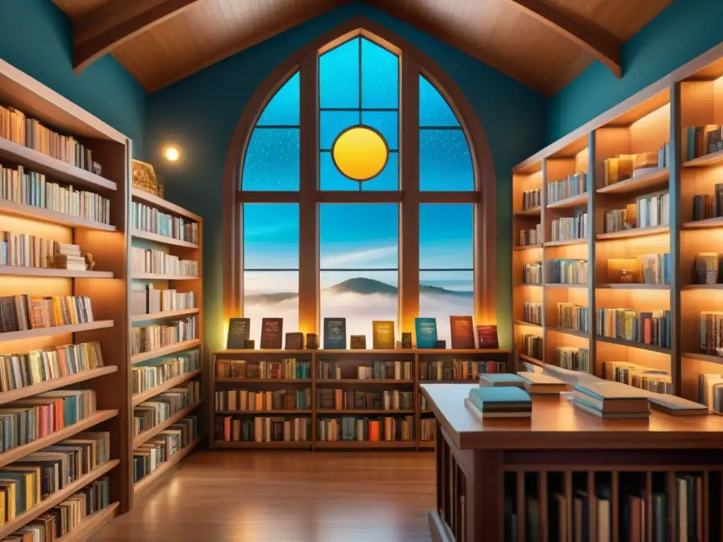 Un rincón mágico de una librería con merchandising personalizado en narrativa ficción