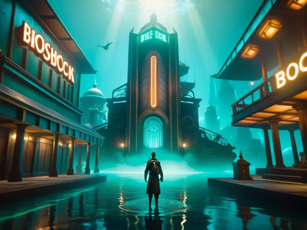 Descubre la majestuosa ciudad submarina de Rapture en todo su esplendor art decó y su vida marina, reflejo de la filosofía en Rapture Bioshock